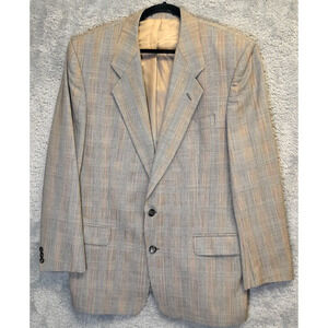 Uno Uomo Men's Blazer 46R Wool Blend Brown Beige Plaid 2 Button Sport Coat
